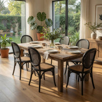 Dining Chair Set of 2, Matte Black Rattan Woven Back and Brown Seat -BM335260