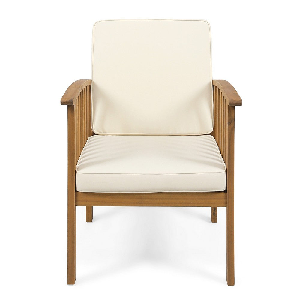 Gerry Outdoor Club Chairs Set of 2, Cream Fabric,  Slatted Light Brown -BM335262