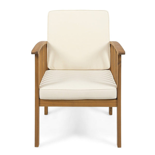 Gerry Outdoor Club Chairs Set of 2, Cream Fabric,  Slatted Light Brown -BM335262