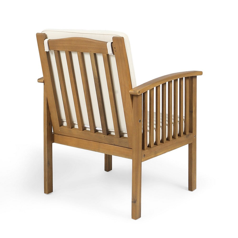 Gerry Outdoor Club Chairs Set of 2, Cream Fabric,  Slatted Light Brown -BM335262