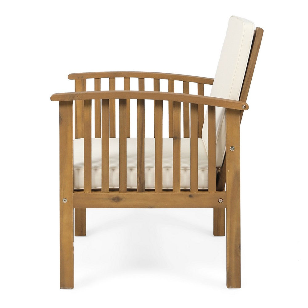 Gerry Outdoor Club Chairs Set of 2, Cream Fabric,  Slatted Light Brown -BM335262