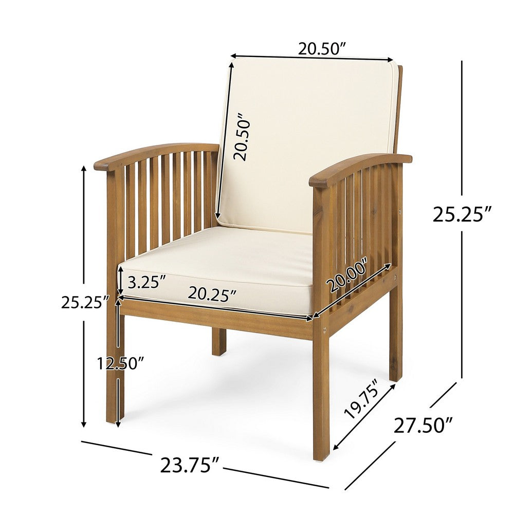 Gerry Outdoor Club Chairs Set of 2, Cream Fabric,  Slatted Light Brown -BM335262