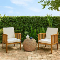 Gerry Outdoor Club Chairs Set of 2, Cream Fabric,  Slatted Light Brown -BM335262