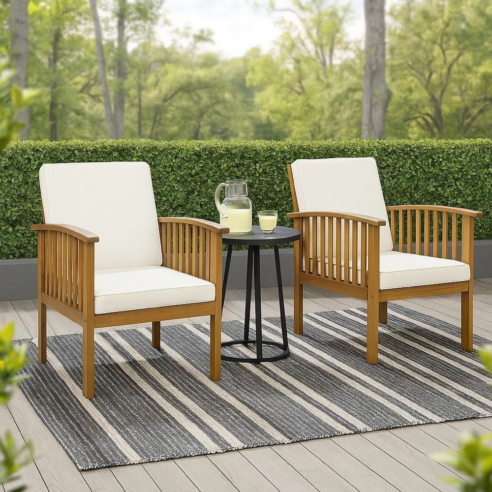 Gerry Outdoor Club Chairs Set of 2, Cream Fabric,  Slatted Light Brown -BM335262