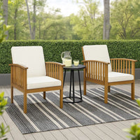 Gerry Outdoor Club Chairs Set of 2, Cream Fabric,  Slatted Light Brown -BM335262