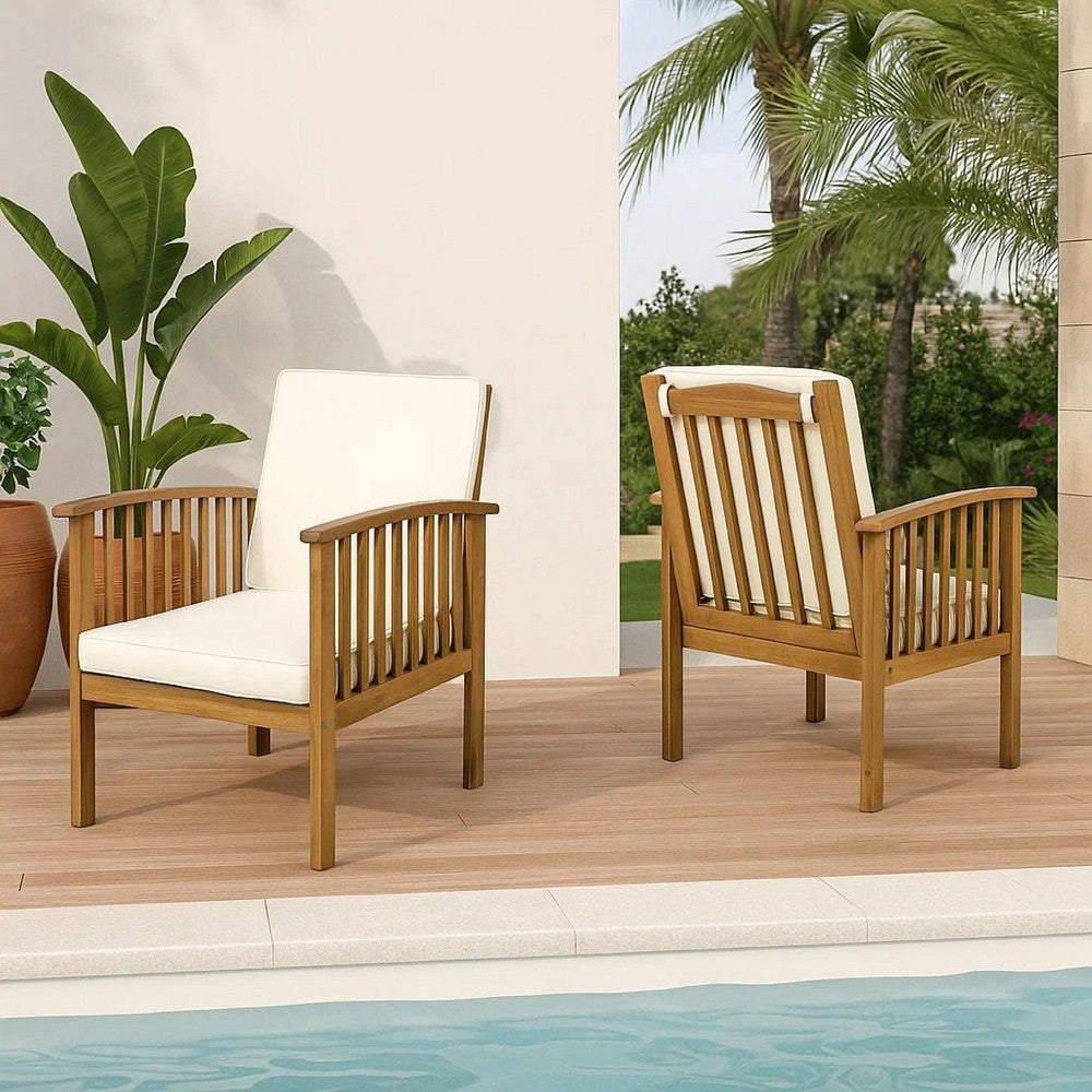 Gerry Outdoor Club Chairs Set of 2, Cream Fabric,  Slatted Light Brown -BM335262