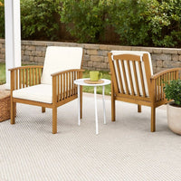 Gerry Outdoor Club Chairs Set of 2, Cream Fabric,  Slatted Light Brown -BM335262