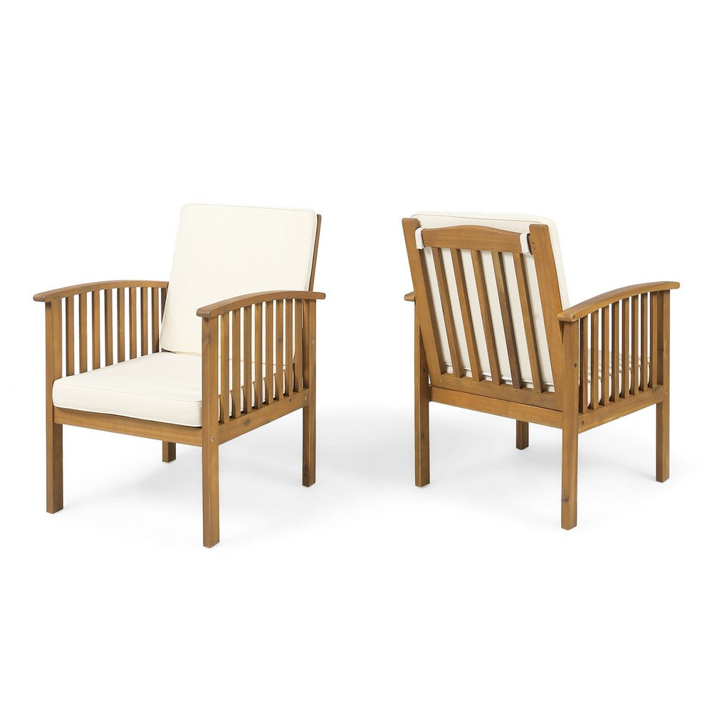 Gerry Outdoor Club Chairs Set of 2, Cream Fabric,  Slatted Light Brown -BM335262