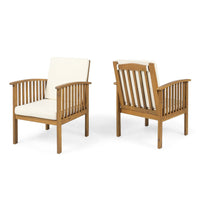 Gerry Outdoor Club Chairs Set of 2, Cream Fabric,  Slatted Light Brown -BM335262