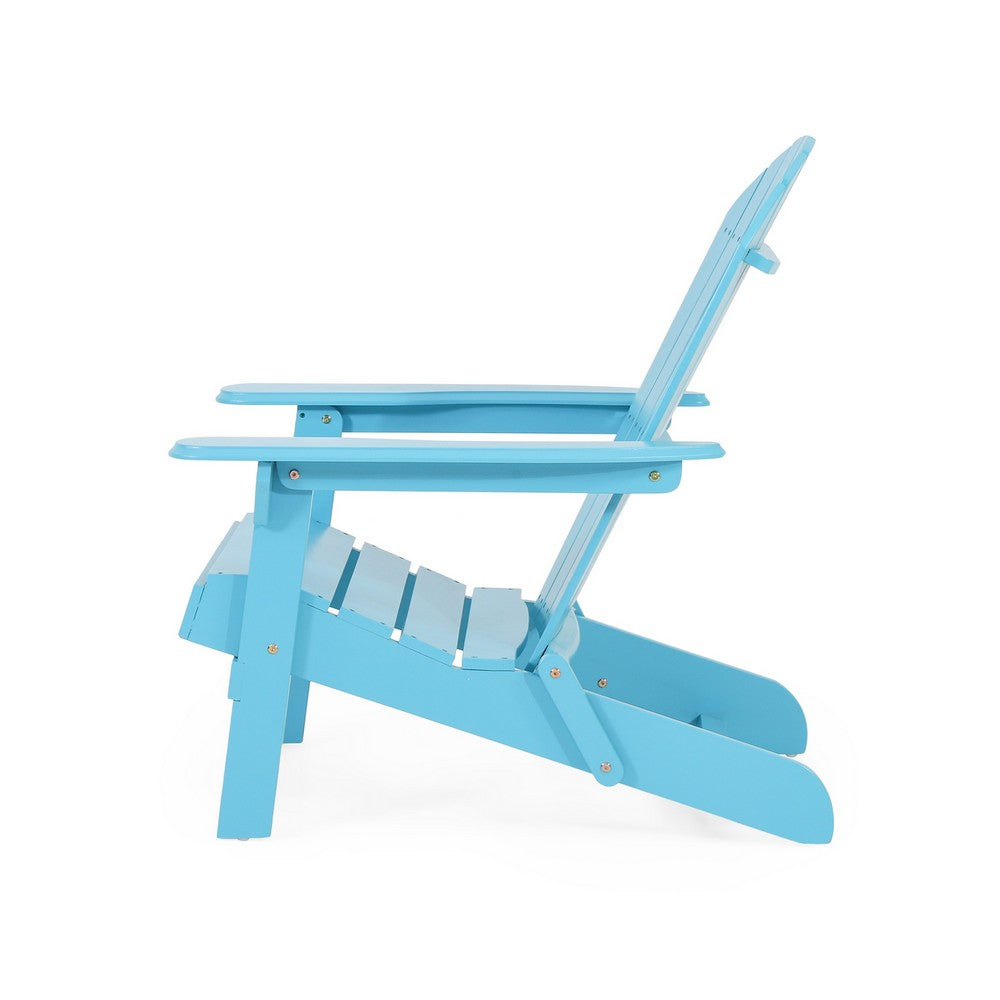 Outdoor Adirondack Chair, Slatted Back, Blue Foldable Wood Frame -BM335263