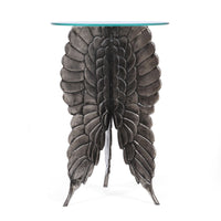 Accent Table w 17 Inch Glass Top, Butterfly Wing Nickel Aluminum Base -BM335264