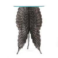 Accent Table w 17 Inch Glass Top, Butterfly Wing Nickel Aluminum Base -BM335264