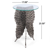 Accent Table w 17 Inch Glass Top, Butterfly Wing Nickel Aluminum Base -BM335264