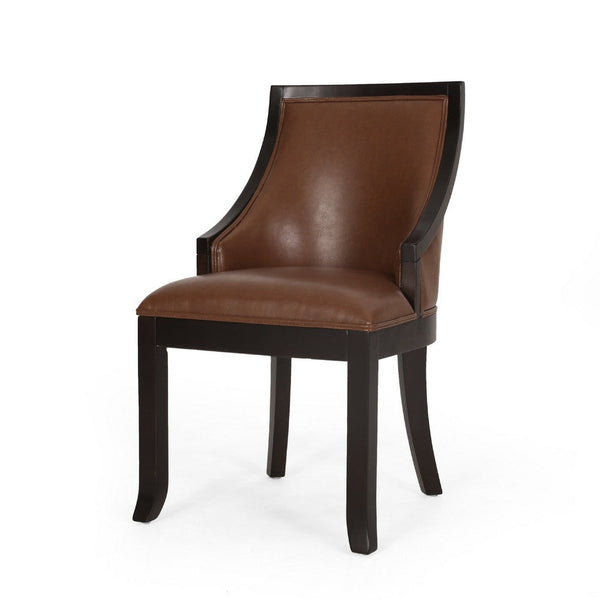 Dining Chair Set of 2, Light Brown Faux Leather, Black Wood Frame -BM335266