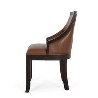 Dining Chair Set of 2, Light Brown Faux Leather, Black Wood Frame -BM335266