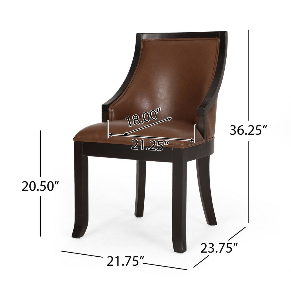 Dining Chair Set of 2, Light Brown Faux Leather, Black Wood Frame -BM335266
