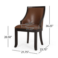 Dining Chair Set of 2, Light Brown Faux Leather, Black Wood Frame -BM335266