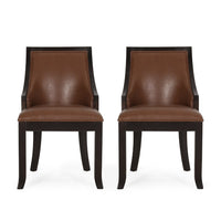 Dining Chair Set of 2, Light Brown Faux Leather, Black Wood Frame -BM335266