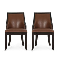 Dining Chair Set of 2, Light Brown Faux Leather, Black Wood Frame -BM335266