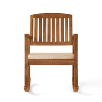 Bang Outdoor Rocking Chair w Cushion, Slatted Back, Brown Acacia Wood -BM335267