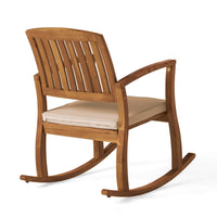 Bang Outdoor Rocking Chair w Cushion, Slatted Back, Brown Acacia Wood -BM335267