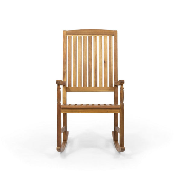 Fred Outdoor Rocking Chair, Slatted Back Design, Brown Acacia Wood -BM335268