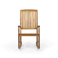 Fred Outdoor Rocking Chair, Slatted Back Design, Brown Acacia Wood -BM335268