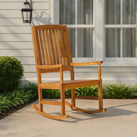Fred Outdoor Rocking Chair, Slatted Back Design, Brown Acacia Wood -BM335268
