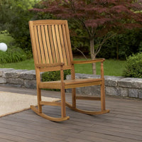 Fred Outdoor Rocking Chair, Slatted Back Design, Brown Acacia Wood -BM335268