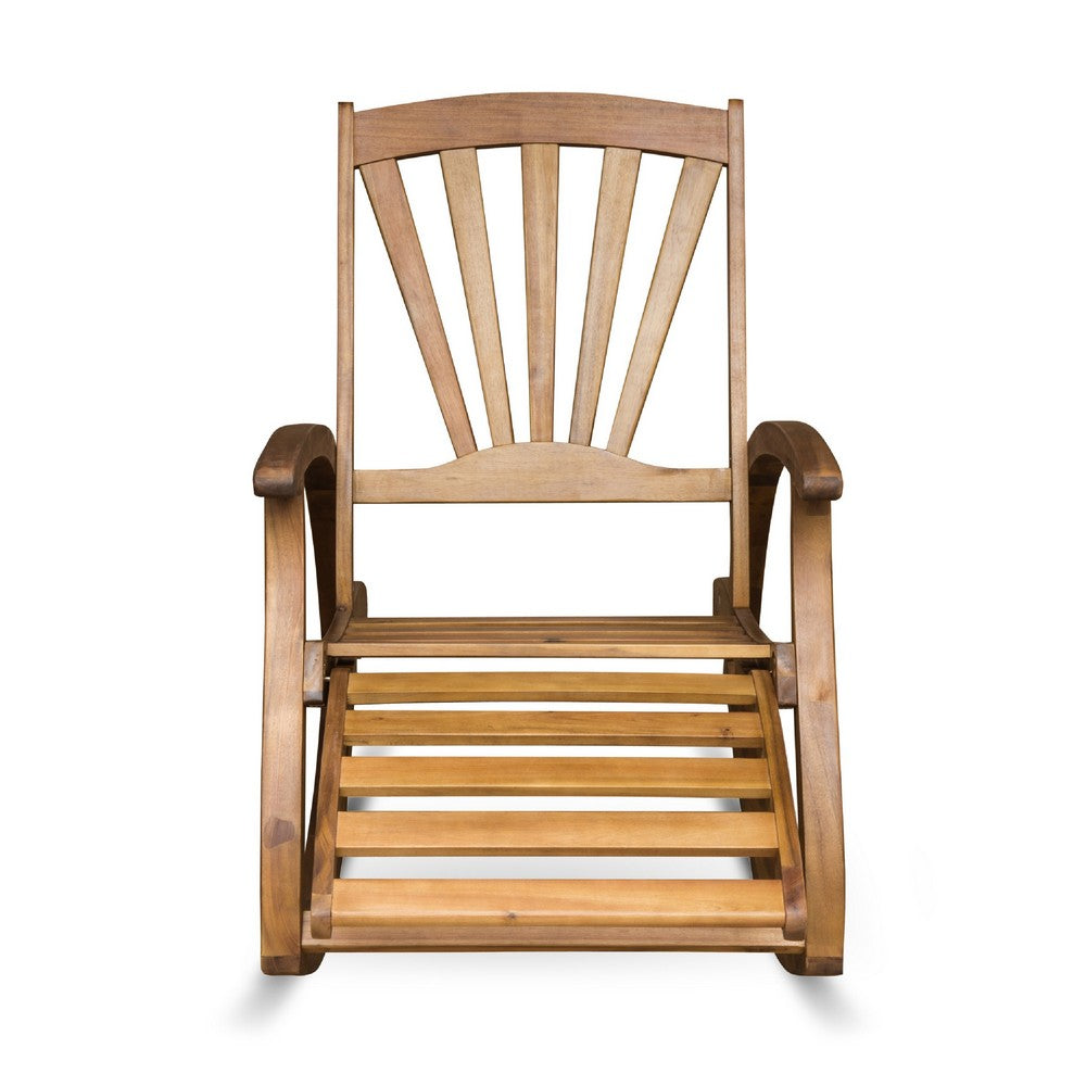 Rizz Outdoor Reclining Rocking Chair, Retractable Footrest, Brown Wood - BM335269