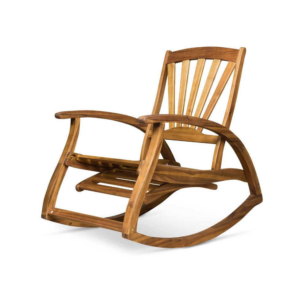 Rizz Outdoor Reclining Rocking Chair, Retractable Footrest, Brown Wood - BM335269