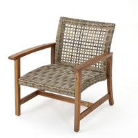 Bops Outdoor Accent Club Chair Set of 2, Brown Acacia Wood Gray Wicker -BM335270