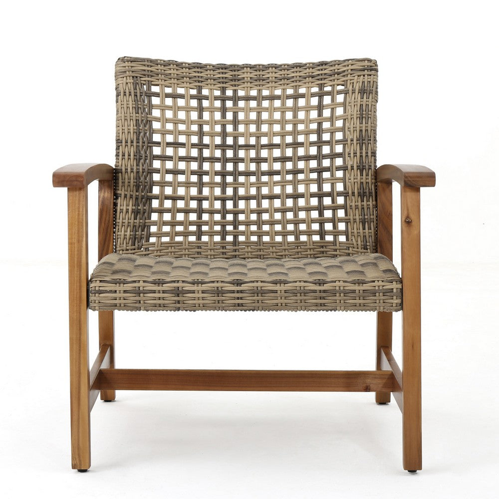 Bops Outdoor Accent Club Chair Set of 2, Brown Acacia Wood Gray Wicker -BM335270