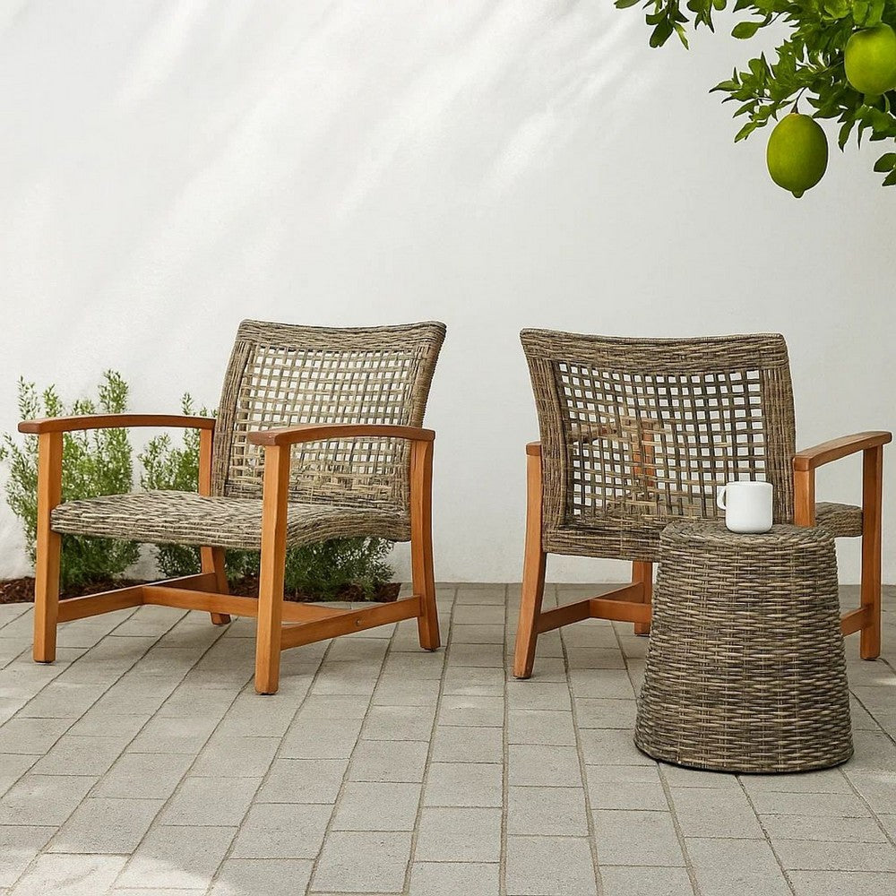 Bops Outdoor Accent Club Chair Set of 2, Brown Acacia Wood Gray Wicker -BM335270