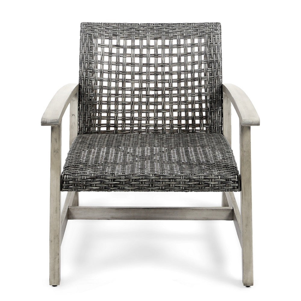 Bops Outdoor Club Chair Set of 2, Graywash Acacia Wood, Gray Wicker -BM335271