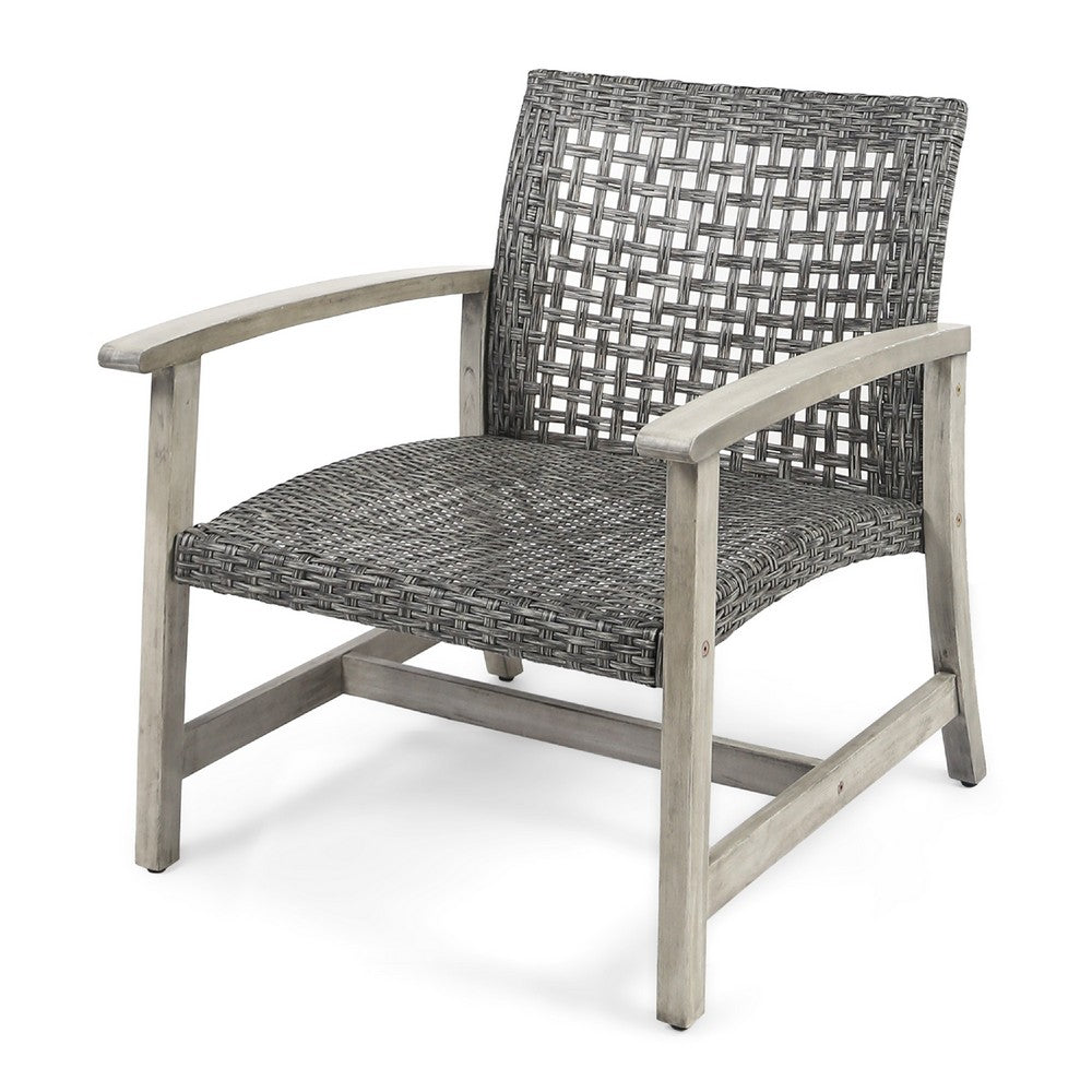 Bops Outdoor Club Chair Set of 2, Graywash Acacia Wood, Gray Wicker -BM335271