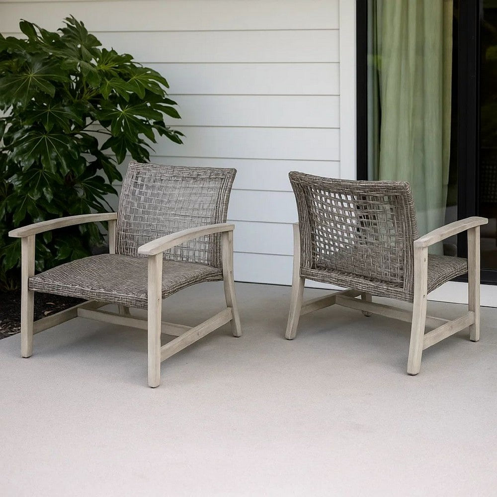 Bops Outdoor Club Chair Set of 2, Graywash Acacia Wood, Gray Wicker -BM335271