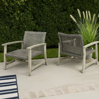 Bops Outdoor Club Chair Set of 2, Graywash Acacia Wood, Gray Wicker -BM335271