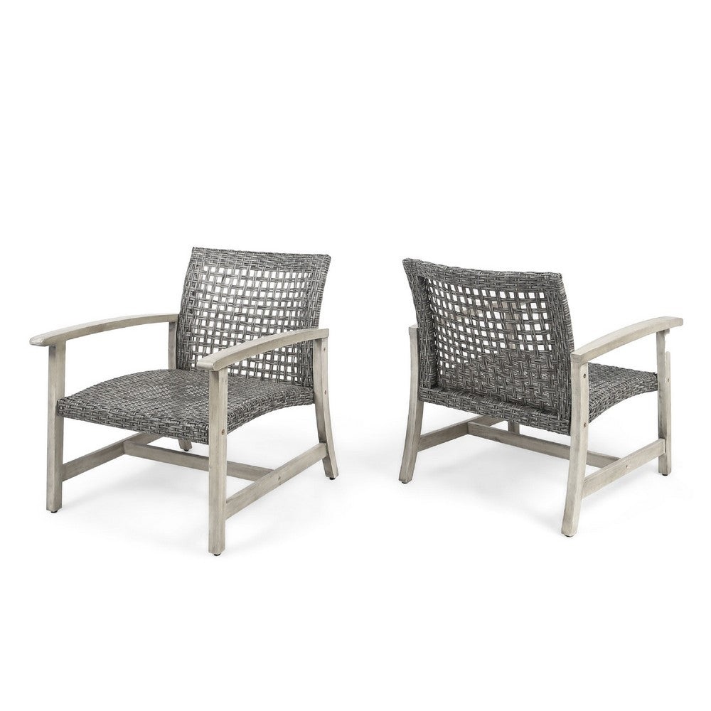 Bops Outdoor Club Chair Set of 2, Graywash Acacia Wood, Gray Wicker -BM335271