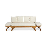 Flex Outdoor Daybed, Brown Wood, 65 Inch, Ivory Polyester Cushions -BM335272