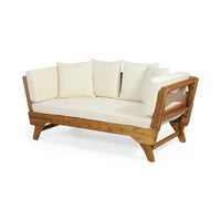 Flex Outdoor Daybed, Brown Wood, 65 Inch, Ivory Polyester Cushions -BM335272