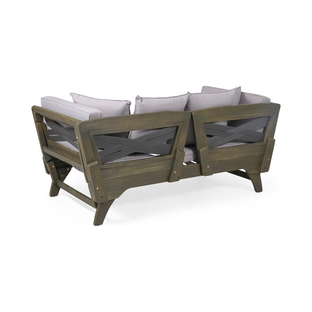 Flex Outdoor Daybed, 65 Inch, Acacia Wood, Gray Polyester Cushions -BM335273