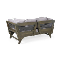 Flex Outdoor Daybed, 65 Inch, Acacia Wood, Gray Polyester Cushions -BM335273