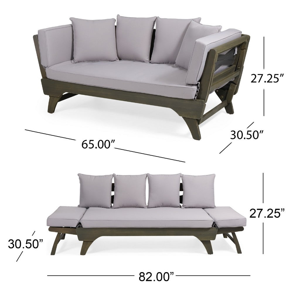 Flex Outdoor Daybed, 65 Inch, Acacia Wood, Gray Polyester Cushions -BM335273