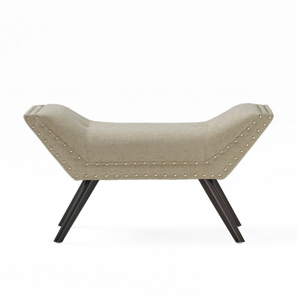 Vibe Ottoman Bench, Tufted Beige Fabric, Gray 36 Inch, Nailhead Trim -BM335274
