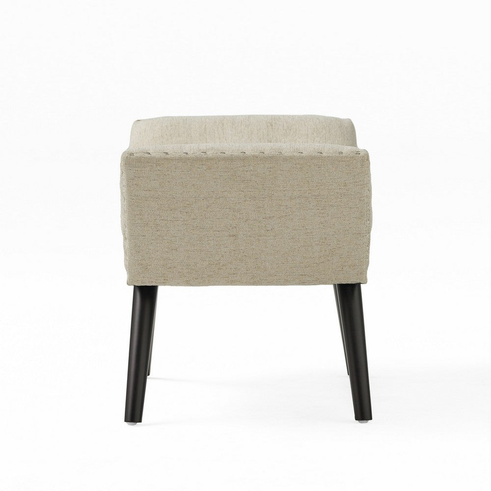 Vibe Ottoman Bench, Tufted Beige Fabric, Gray 36 Inch, Nailhead Trim -BM335274
