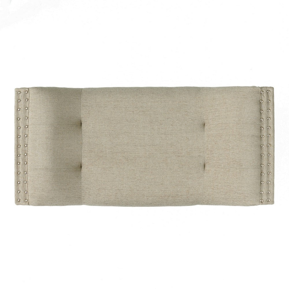 Vibe Ottoman Bench, Tufted Beige Fabric, Gray 36 Inch, Nailhead Trim -BM335274