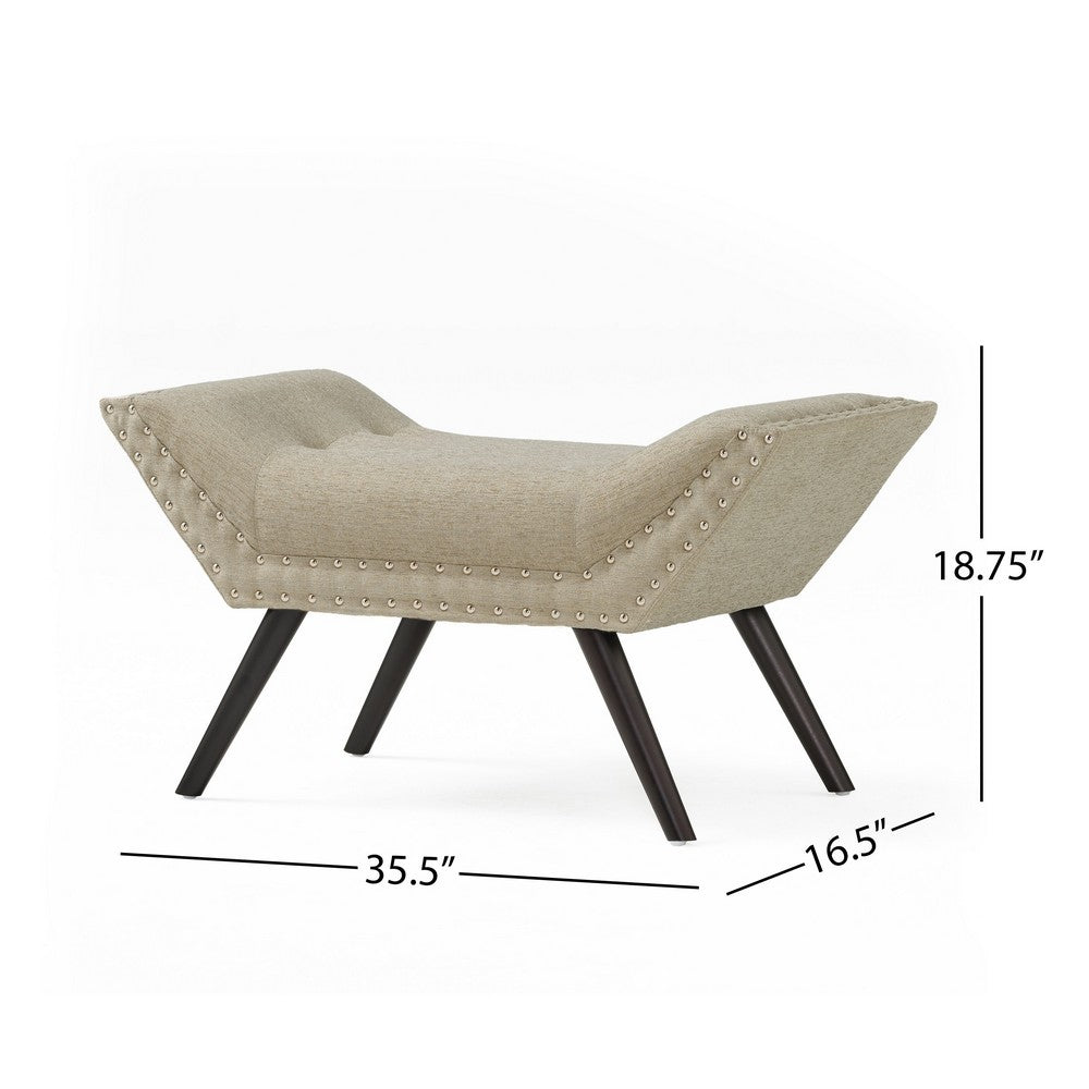 Vibe Ottoman Bench, Tufted Beige Fabric, Gray 36 Inch, Nailhead Trim -BM335274
