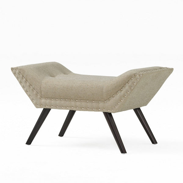 Vibe Ottoman Bench, Tufted Beige Fabric, Gray 36 Inch, Nailhead Trim -BM335274
