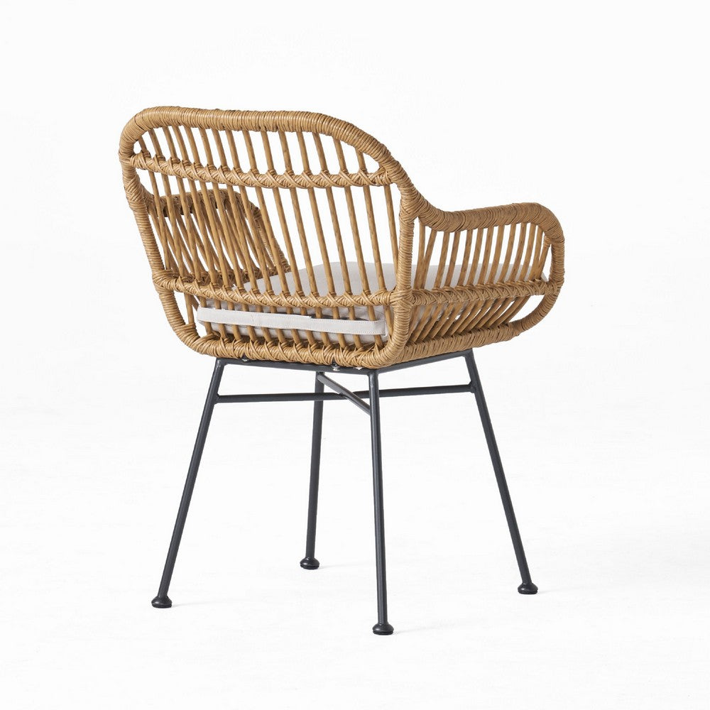 Tee Outdoor Accent Chair, Brown Rattan Seat and Back, Black Metal -BM335275
